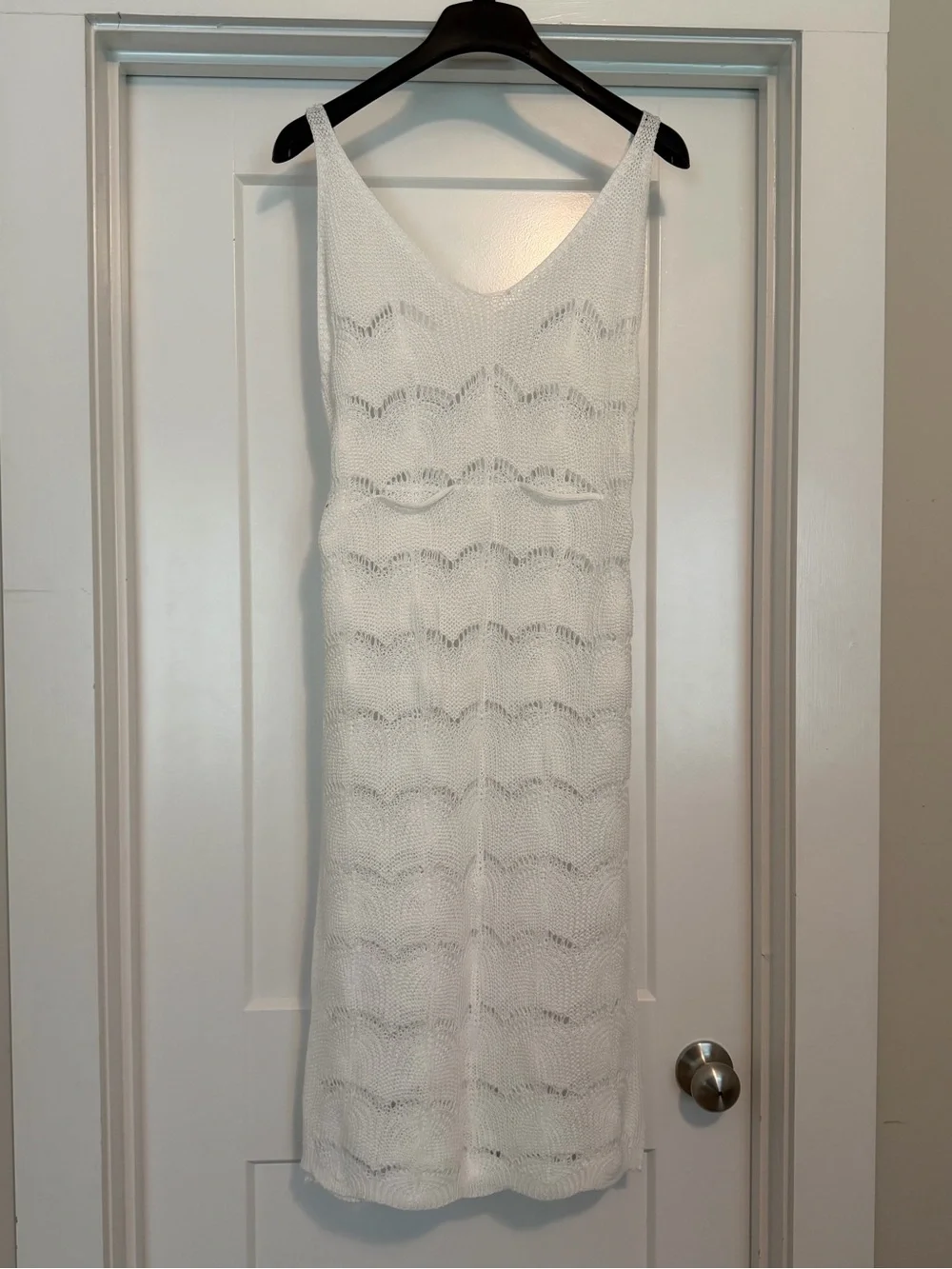 White V-Neck Knit Sundress with Drawstring Waist